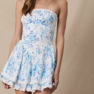 FLORAL & FADING PATTERNED STRAPLESS MINI DRESS